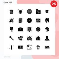 modern uppsättning av 25 fast glyfer pictograph av utbildning mapp söt öga internet redigerbar vektor design element