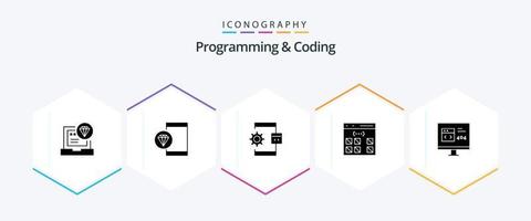 Programmierung und Codierung 25 Glyphe Symbol Pack einschließlich entwickeln. App. Entwicklung. Verfahren. sich entwickeln vektor