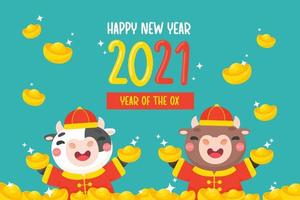 glückliches chinesisches neues Jahr 2021 Karikaturtiger, der Goldsegen chinesisches neues Jahr hält. vektor