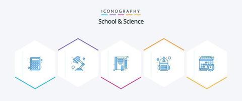 skola och vetenskap 25 blå ikon packa Inklusive utbildning. bok. studerande. väska vektor