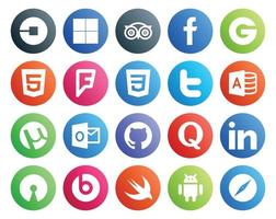 20 social media ikon packa Inklusive quora syn html utorrent PIP vektor