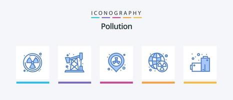 förorening blå 5 ikon packa Inklusive . gas. förorening. batterier. avfall. kreativ ikoner design vektor