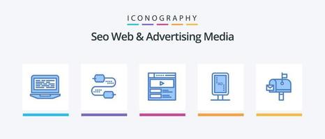 SEO Netz und Werbung Medien Blau 5 Symbol Pack einschließlich Post. Zeichen Tafel. Kondensatoren. Branding. Webseite. kreativ Symbole Design vektor