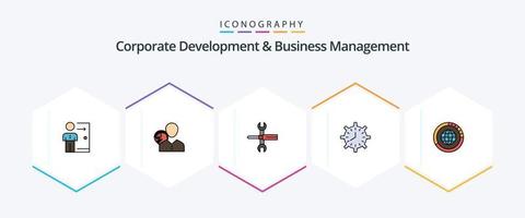 företags- utveckling och företag förvaltning 25 fylld linje ikon packa Inklusive skiftnyckel. kontroller. Diagram. inställningar. person vektor