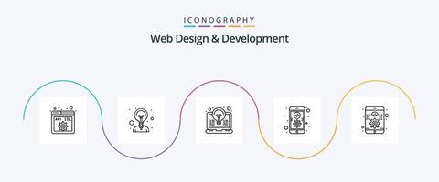 webb design och utveckling linje 5 ikon packa Inklusive utveckling. mobil. kodning. utveckling. app vektor