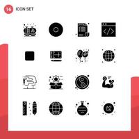 Piktogramm einstellen von 16 einfach solide Glyphen von online Handy, Mobiltelefon Bericht ungeprüft Box editierbar Vektor Design Elemente