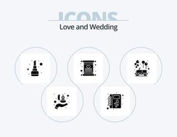 bröllop glyf ikon packa 5 ikon design. bil. kärlek. kärlek. inbjudan. smink vektor
