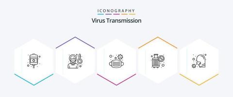 virus överföring 25 linje ikon packa Inklusive covid. sluta. ansikte. Nej resa. förbjuda vektor