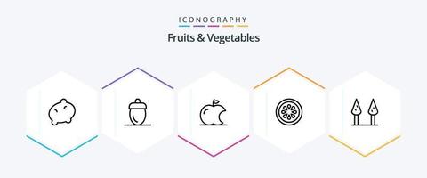 frukt och grönsaker 25 linje ikon packa Inklusive . sparris. äpple. grönsak. mat vektor