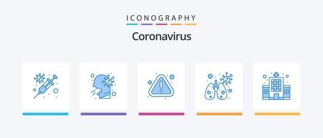 Coronavirus Blau 5 Symbol Pack einschließlich Gebäude. Fehler. Virus. Anatomie. kreativ Symbole Design vektor