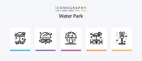 Wasser Park Linie 5 Symbol Pack einschließlich . Park. Wasser Park. Sonne Bett. Wasser. kreativ Symbole Design vektor