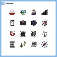 uppsättning av 16 vektor platt Färg fylld rader på rutnät för telefon modern byggnad man byggnader lägenheter redigerbar kreativ vektor design element