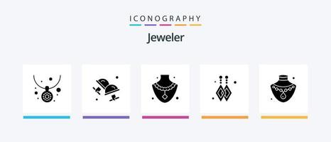 smycke glyf 5 ikon packa Inklusive . guld. diamant. Smycken. dinglande örhängen. kreativ ikoner design vektor