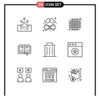 uppsättning av 9 modern ui ikoner symboler tecken för sopor kunskap dag utbildning information redigerbar vektor design element