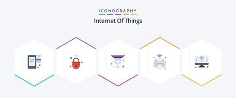 internet av saker 25 platt ikon packa Inklusive iot. internet. säkra. skrivare. stängd vektor