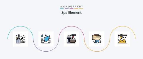 spa element linje fylld platt 5 ikon packa Inklusive trä. skopa. spa. slev. tvättning vektor