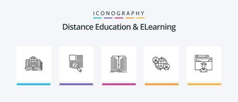 distans utbildning och elearning linje 5 ikon packa Inklusive berättelse. roman. professor. skrivande. labb. kreativ ikoner design vektor