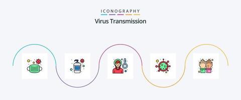 virus överföring linje fylld platt 5 ikon packa Inklusive hand. liv. huvud. covid. virus vektor