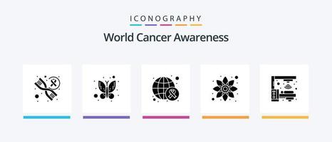 värld cancer medvetenhet glyf 5 ikon packa Inklusive scanner. onkologi. dag. maskin. grön. kreativ ikoner design vektor