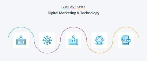 Digital Marketing und Technologie Blau 5 Symbol Pack einschließlich Gemeinschaft. Super in Verbindung gebracht. Plattform. Netzwerk. Sozial vektor