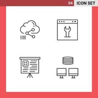 4 universell fylld linje platt färger uppsättning för webb och mobil tillämpningar dela med sig miljö datoranvändning redskap Diagram redigerbar vektor design element