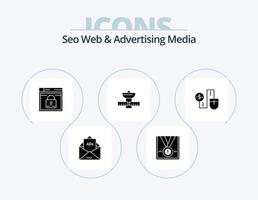 seo webb och reklam media glyf ikon packa 5 ikon design. Plats. låsa. vinnare. förbigående. webb vektor