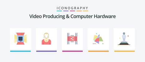 video producerar och dator hårdvara platt 5 ikon packa Inklusive grafik. abstrakt. flicka. dela med sig. film. kreativ ikoner design vektor