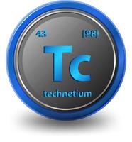 Technetium chemisches Element. chemisches Symbol mit Ordnungszahl und Atommasse. vektor