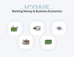 bank pengar och företag ekonomi linje fylld ikon packa 5 ikon design. kontanter ut. erbjudande. debitera. pengar. ge vektor
