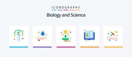 biologi platt 5 ikon packa Inklusive atom. kunskap. ljus. tillväxt. utbildning. kreativ ikoner design vektor
