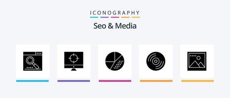 seo och media glyf 5 ikon packa Inklusive bild. media. inriktning. skiva. Sök. kreativ ikoner design vektor
