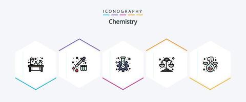 Chemie 25 gefüllte Linie Symbol Pack einschließlich Labor. Chemie. Zahn. Wissenschaft. Chemie vektor