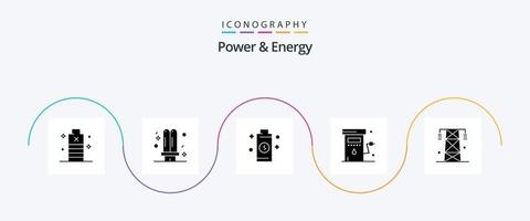 Leistung und Energie Glyphe 5 Symbol Pack einschließlich Leistung. Gas. fluoreszierend. Energie. Energie vektor