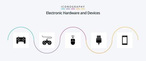 enheter glyf 5 ikon packa Inklusive . läsplatta. kabel. telefon. enheter vektor