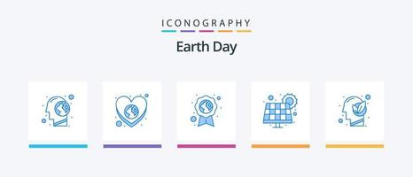 jord dag blå 5 ikon packa Inklusive sol. panel. vård. industri. medalj. kreativ ikoner design vektor