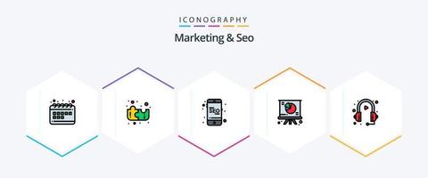 Marketing und SEO 25 gefüllte Linie Symbol Pack einschließlich Marketing. Kunde. seo. Präsentation. Graph vektor