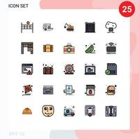 25 thematisch Vektor gefüllt Linie eben Farben und editierbar Symbole von Wolke Datenbank Haus Konstruktion Zuhause Gebäude editierbar Vektor Design Elemente