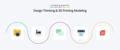 design tänkande och d utskrift modellering platt 5 ikon packa Inklusive leverera. utbildning. chatt. utskrift. skrivare vektor