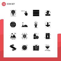 16 Universal- solide Glyphe Zeichen Symbole von Konstruktion Globus Gitter global Baum editierbar Vektor Design Elemente