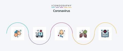 Coronavirus Linie gefüllt eben 5 Symbol Pack einschließlich Lunge. Bronchitis. Transport. Nase. Tropfen vektor