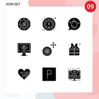 piktogram uppsättning av 9 enkel fast glyfer av bil video utbildning övervakning uppkopplad redigerbar vektor design element