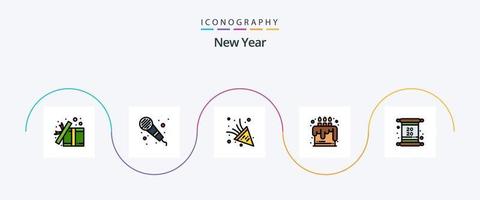 ny år linje fylld platt 5 ikon packa Inklusive inbjudan. kort. fira. fest. ljus vektor