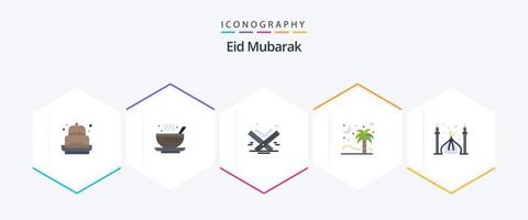 eid Mubarak 25 eben Symbol Pack einschließlich Natur. Palme. Tee. eid. Buch vektor