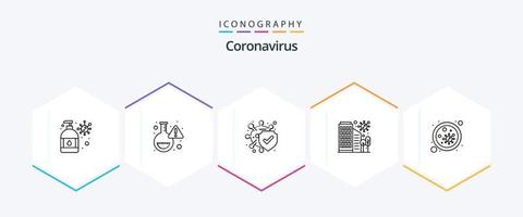 coronavirus 25 linje ikon packa Inklusive blod. skydd. bakterie. sjukdom. byggnad vektor