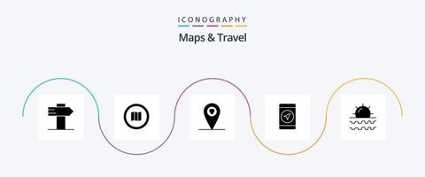 Karten und Reise Glyphe 5 Symbol Pack einschließlich Urlaub. Sonne. Standort. Meer. Geographisches Positionierungs System vektor