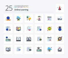 online Lernen 25 eben Farbe Symbol Pack einschließlich Grad. Smartphone. Audio- Buch. Handy, Mobiltelefon. Wissen vektor