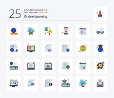 uppkopplad inlärning 25 platt Färg ikon packa Inklusive kvalitet. smartphone. audio bok. mobil. kunskap vektor