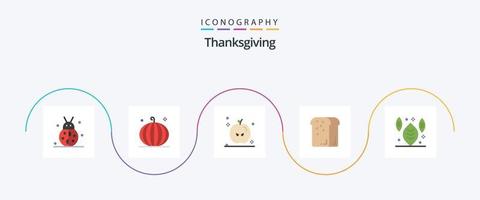 tacksägelse platt 5 ikon packa Inklusive limpa. mat. skörda. middag. Kalkon vektor