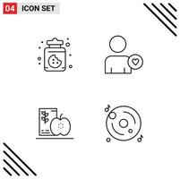 uppsättning av 4 modern ui ikoner symboler tecken för efterrätt frukt man frukost disk redigerbar vektor design element