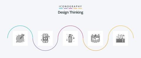 design tänkande linje 5 ikon packa Inklusive tangentbord. skärm. bild. grafisk. dator vektor